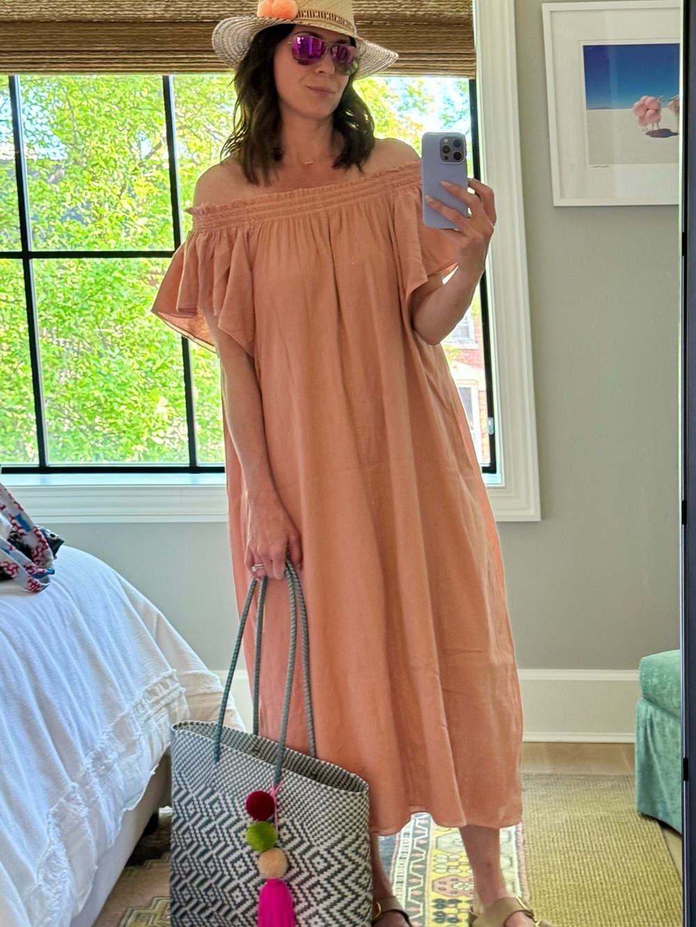 Loup Charmant Hydra Off-Shoulder Peach Maxi Dress